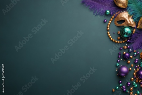 Colorful decorations and masks for a festive celebration on a dark background