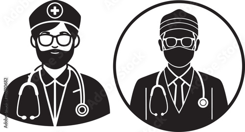 Simple black-and-white medical doctor icons