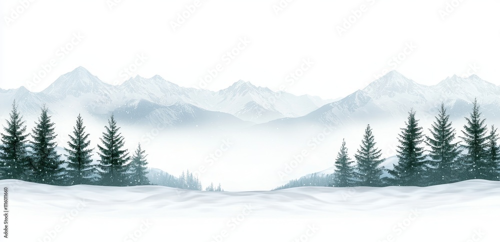 Obraz premium Snowy mountain landscape in the fog of winter