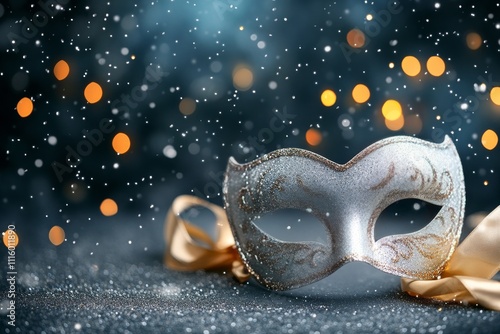 Sparkling drink and golden mask create festive atmosphere for celebration event