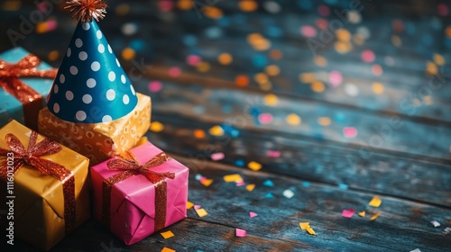 Colorful party decorations and gifts create a festive atmosphere in a celebra...
