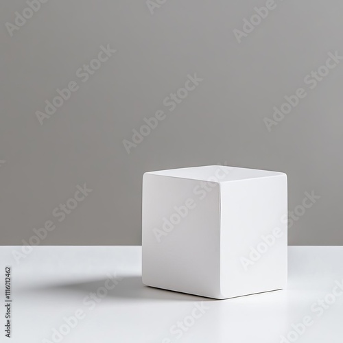 Minimalist plaster cube sculpture with clean, precise edges