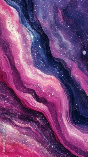 Abstract digital art featuring vibrant purple and pink textures with fluid pa...