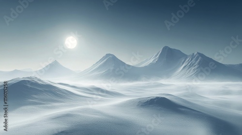 Vast snowy landscape under bright sunlight during early morning hours