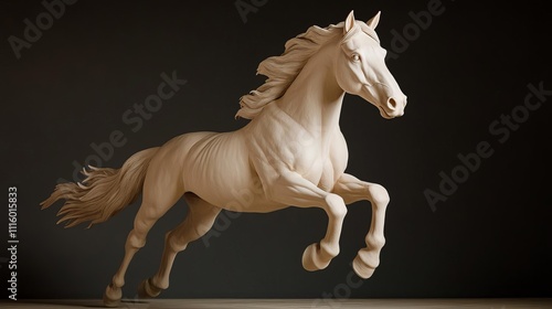 Plaster figure of a horse in mid-gallop, lifelike and dynamic photo