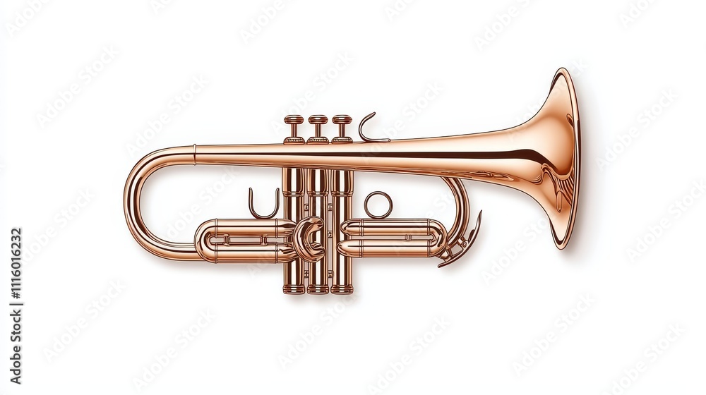 Obraz premium a brass trumpet sticker, retro music icon, bold outlines, 2D illustration, isolated on white background