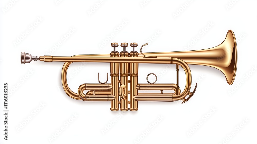 Obraz premium a brass trumpet sticker, retro music icon, bold outlines, 2D illustration, isolated on white background