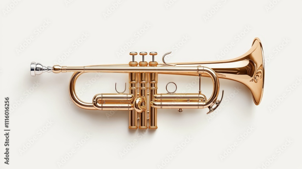 Fototapeta premium a brass trumpet sticker, retro music icon, bold outlines, 2D illustration, isolated on white background
