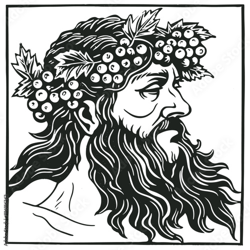 Bacchus, engraving style vector illustration