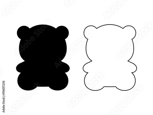 Bear shape. Vector cookie cutter design. Black sitting teddy bear illustration. Shape for cutting silhouette.