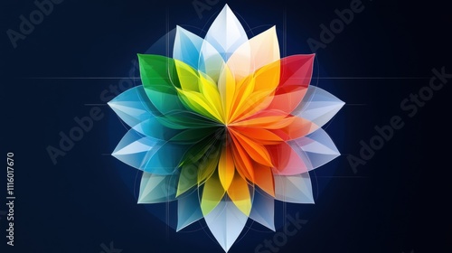 Vibrant colorful flower design digital art abstract dark background symmetrical view creative concept for visual impact photo