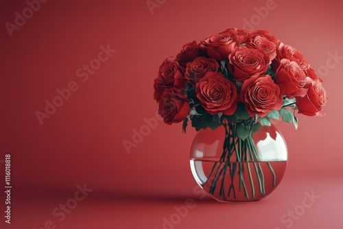 Beautiful arrangement of red roses against a vibrant red background