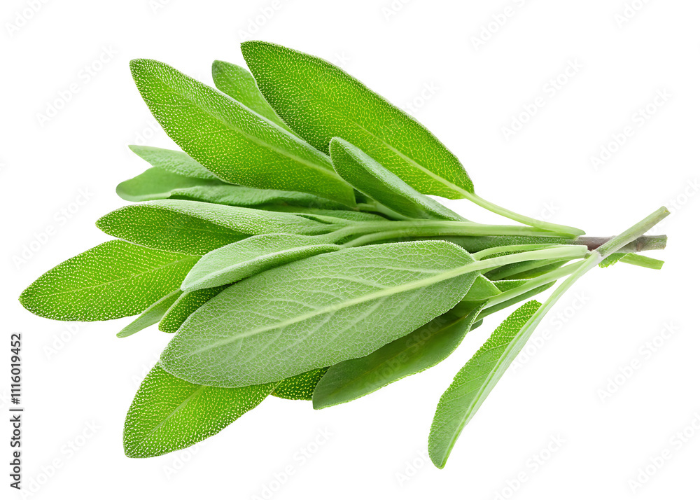 Fototapeta premium green sage herb leaves twig PNG ,isolated on white background.AI GENERATED