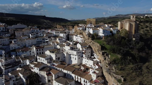 Beautiful video of amazing city Setenil de las bodegas in Spain, aerial 4k video