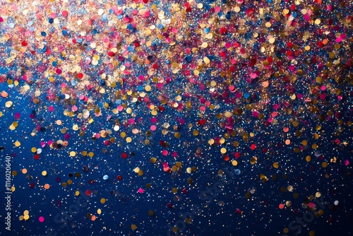 Colorful confetti falls gently in bright lighting during a festive celebration