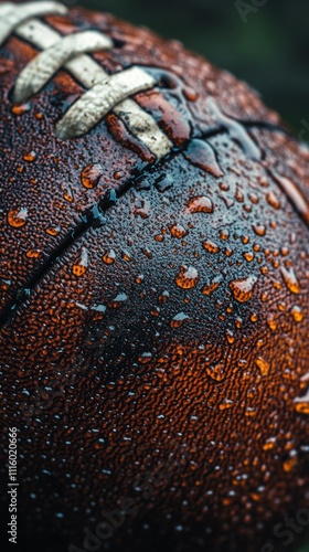 Close up of a wet basketball showing detailed droplets and texture after a rain