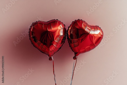 Decorative red heart shaped balloons on a soft pink background for special oc...