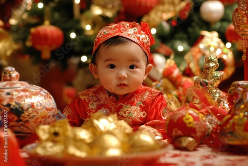 Stunning cultural portrait young baby traditional dress festive background authentic ethnic heritage remarkable details emotional storytelling pure childhood innocence artistic photography photo