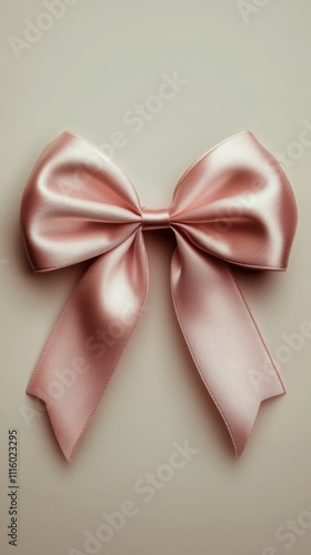 Soft pink satin ribbon bow resting on smooth fabric
