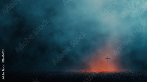 Candle flickers beside a dark wooden cross on an aged stone wall in a quiet s...