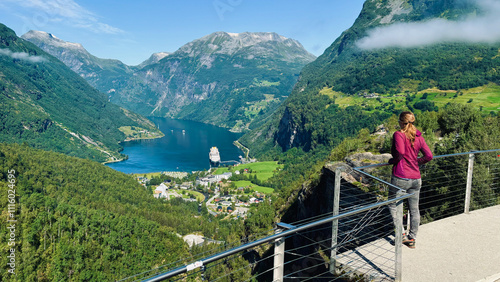 norway wild landscape with moundains and lake or fjord