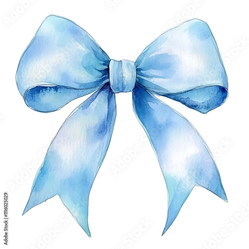 Elegant blue bow illustration in watercolor for decoration and crafts
