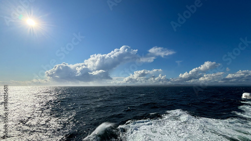 distant sea ocean horizon from traject from denmark to norway