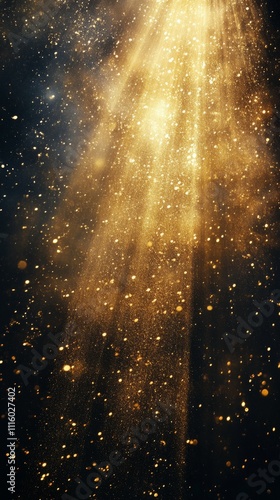 Golden particles shimmer under soft light creating a magical atmosphere in a ...