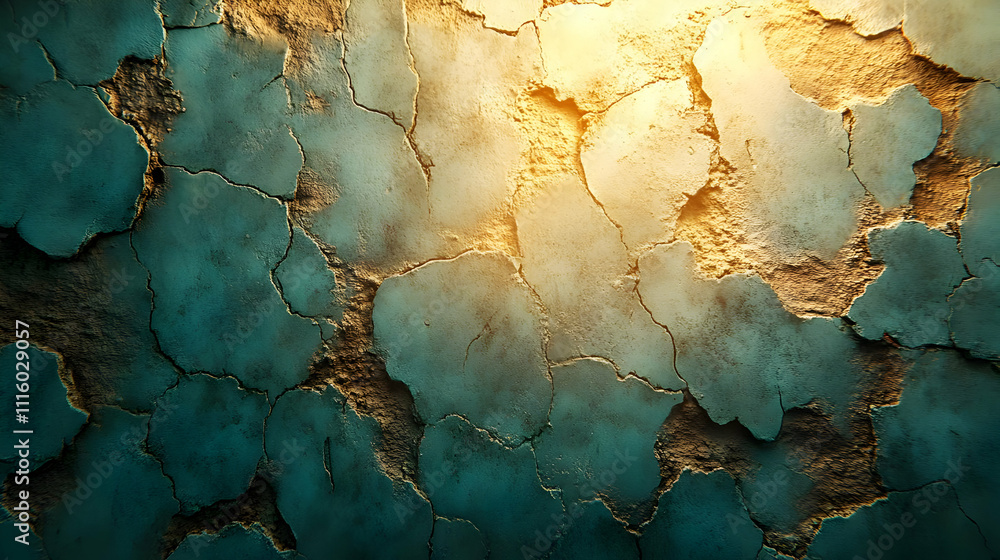 Naklejka premium Teal and Gold Crackle Abstract Background