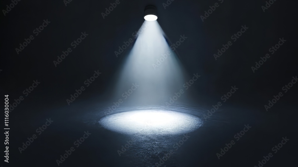 Obraz premium Single bright white spotlight: Minimal design on a black background