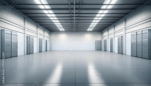 Wallpaper Mural empty white warehouse interior with doors and blank wall generative ai Torontodigital.ca