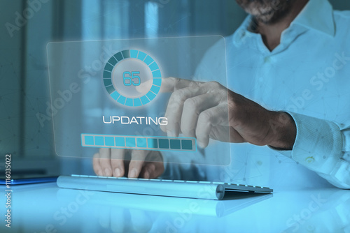 Obraz na płótnie Updating software online. System engineer update new application. install and upgrade, concept.