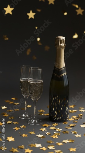 Celebratory sparkling wine with stars and glitter for a festive occasion