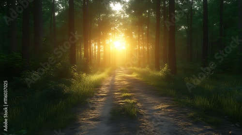 Sunlit Path Through A Lush Green Forest