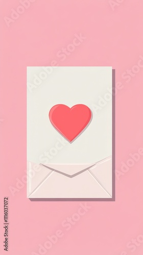 Bright pink envelope with a heart design on a pastel background for love notes