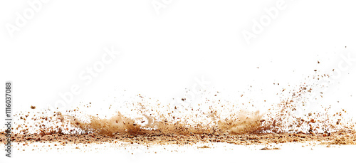 Fine scattered sand particles, perfect for texture, natural elements, and desert themed designs. Isolated cutout on transparent or white background.