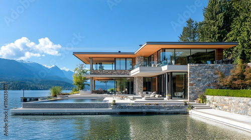 Contemporary Lake Home with Native Stone and Cedar, Lake Washington Estate photo