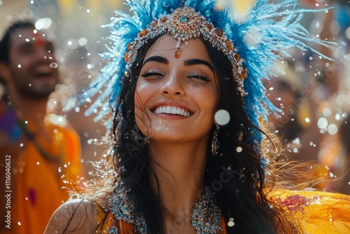 Joyful celebration of culture at vibrant festival with colorful attire and li...
