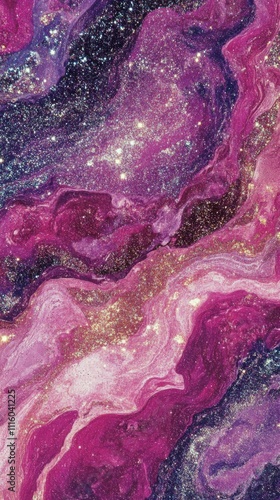 Abstract digital art featuring vibrant purple and pink textures with fluid pa...
