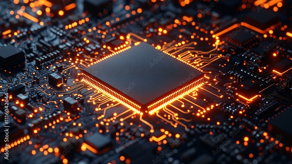 Concept CPU microchip for ai and data network. Close-up view of modern chip gpu card with circuit Concept CPU microchip for ai and data network. Close-up view of modern chip gpu card with circuit