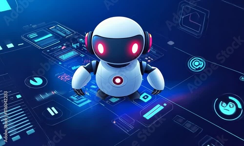 Wallpaper Mural Cute white robot with pink eyes on a blue background. Torontodigital.ca