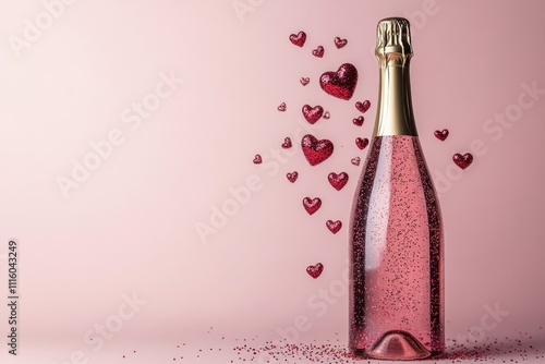 Sparkling beverage with heart shaped decorations for romantic celebration