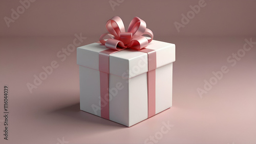 white and pink gift box 3d render icon A pink gift box with a pink satin bow isolated on a pink background.