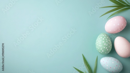 Decorative eggs in soft blue and white colors for spring celebration decor