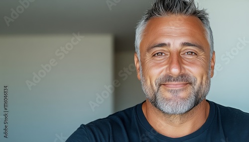 Man with a friendly smile poses in a well-lit indoor area with a relaxed expression