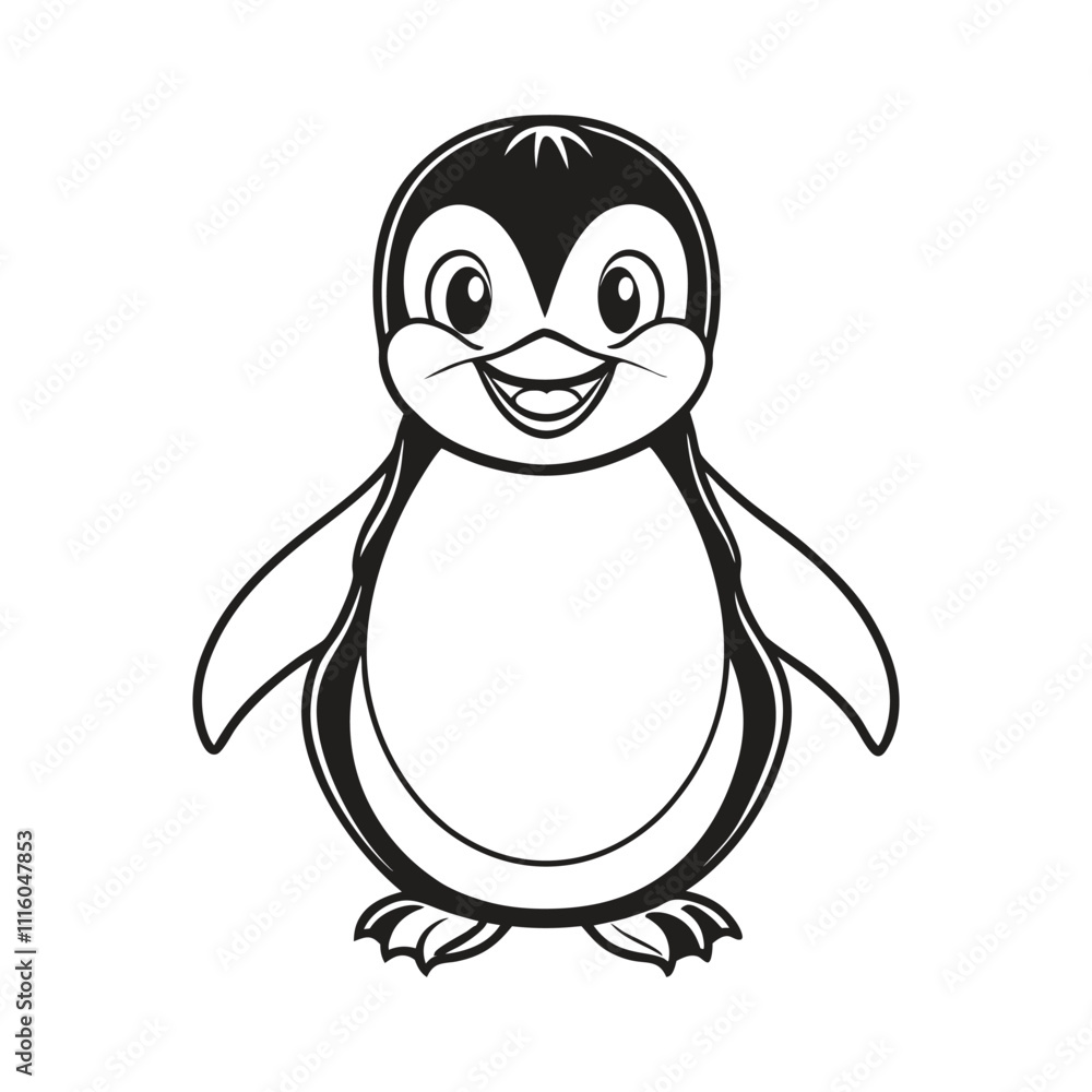 Obraz premium Vector illustration of penguin line art isolated on white background