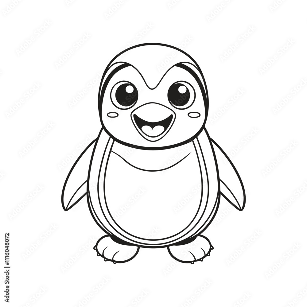 Obraz premium Vector illustration of penguin line art isolated on white background