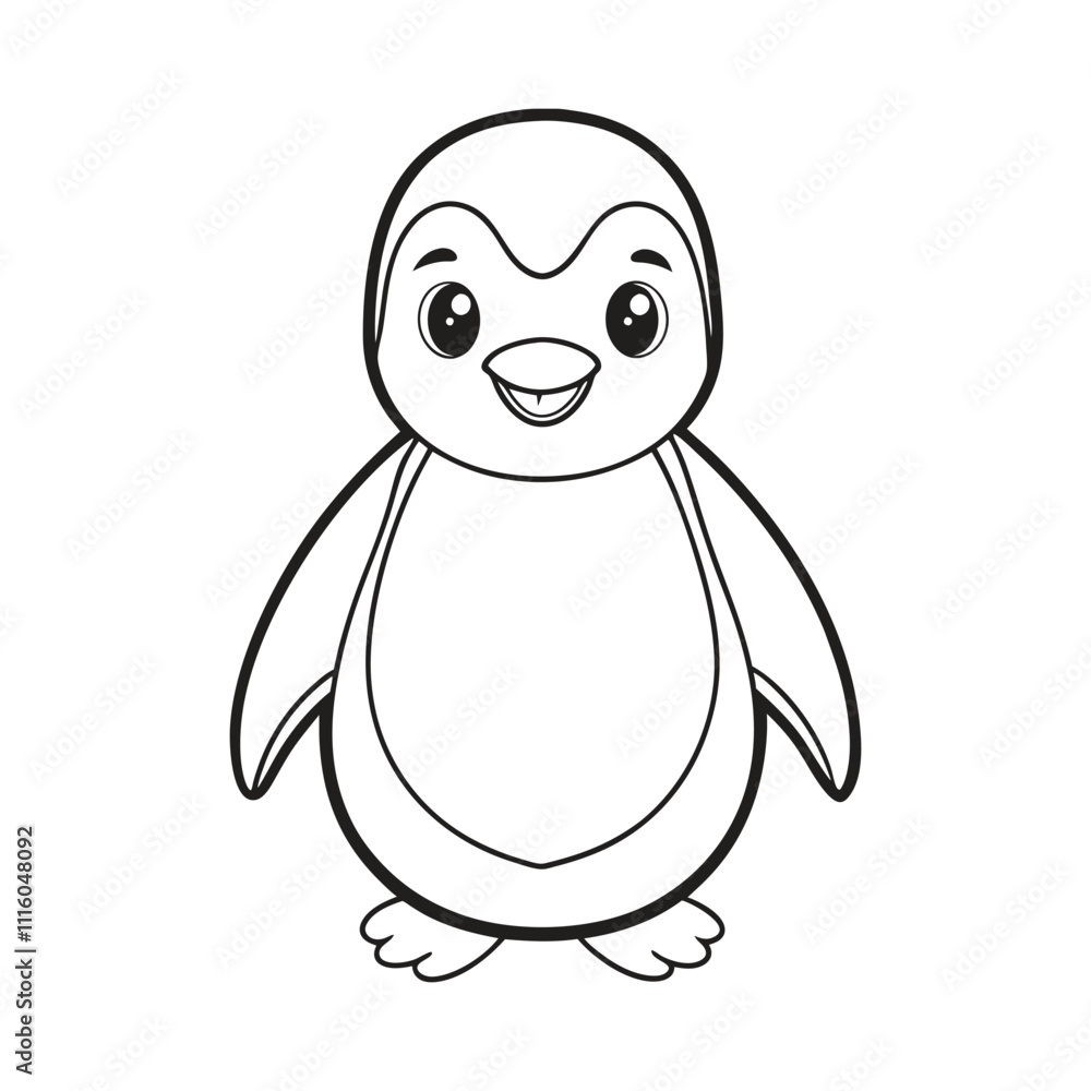 Obraz premium Vector illustration of penguin line art isolated on white background