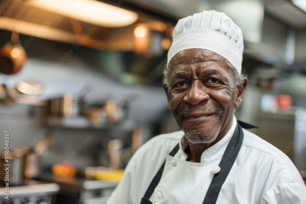 Portrait of a senior male chef in kitchen Portrait of a senior male chef in kitchen