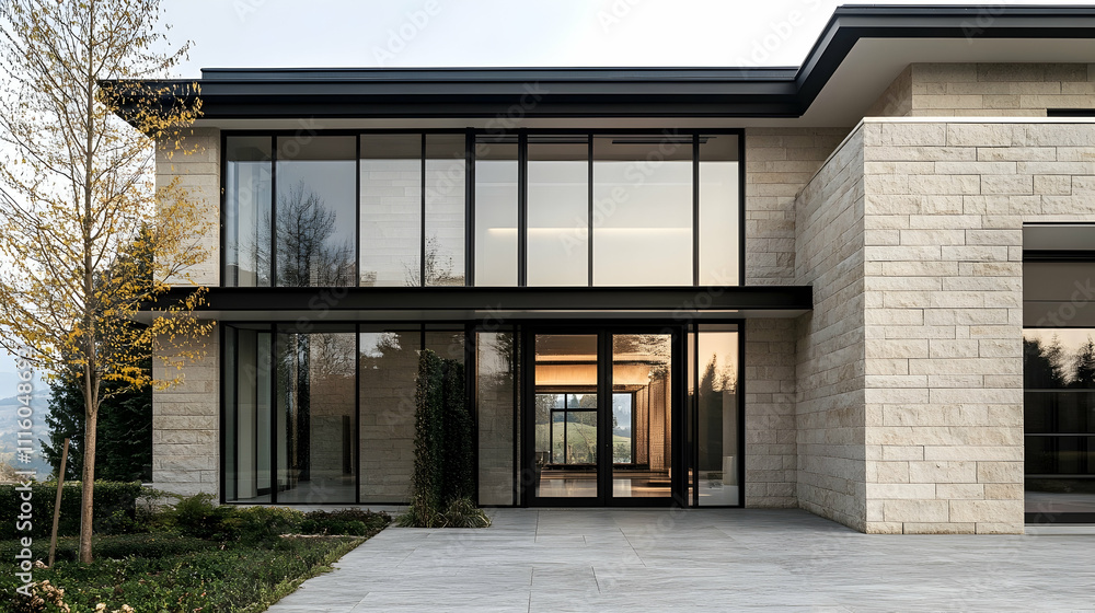 Obraz premium Modern Stone Villa Home with Valley Views and Olive Grove, Carmel Valley Estate